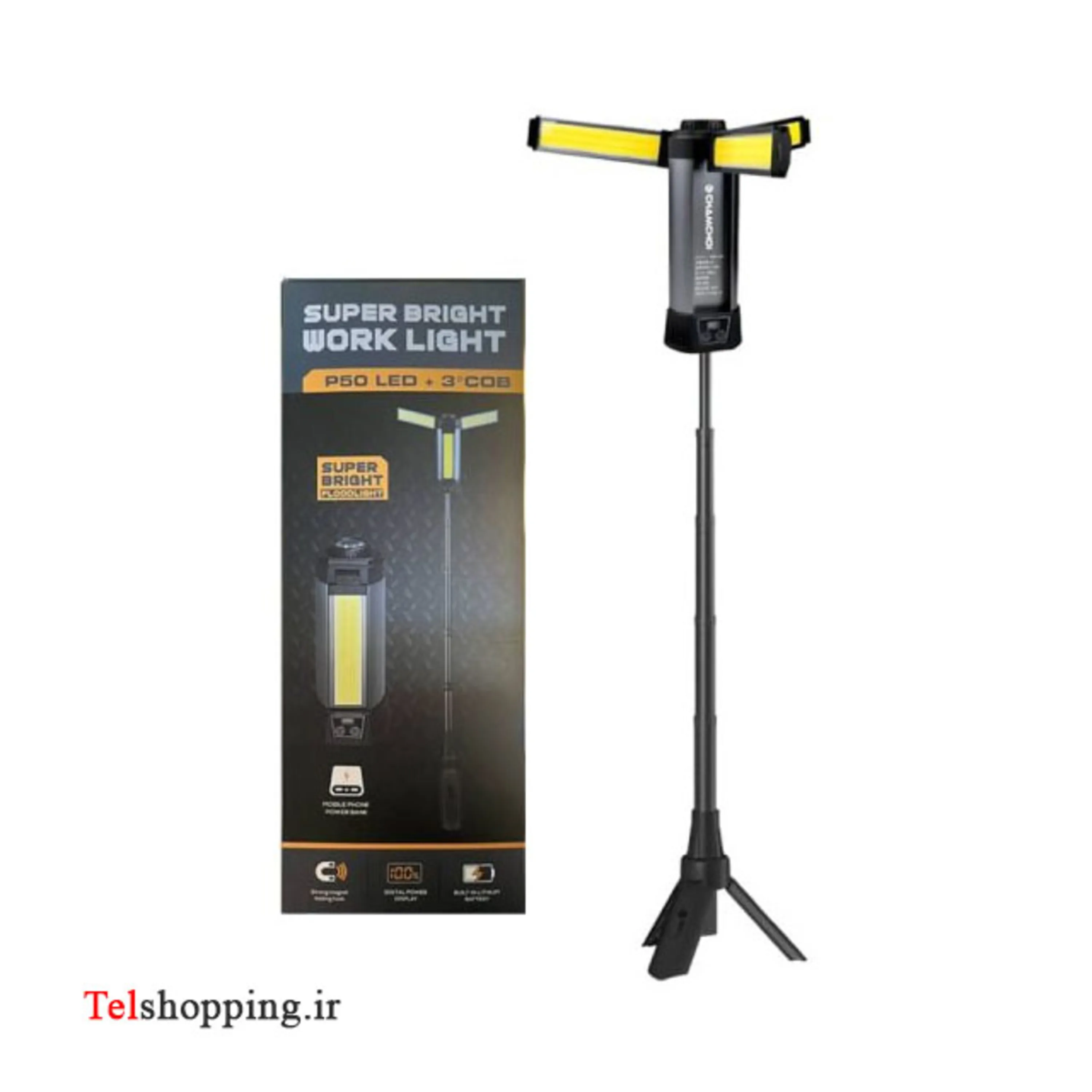 پروژکتور حرفه ای کمپینگ مدل ED32770 Pro LED 3 COB Floodlight با پایه تلسکوپی